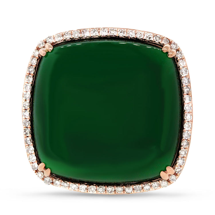 0.25ct Diamond & 18.30ct Green Agate 14k Rose Gold Ring