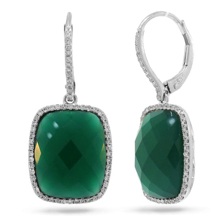 0.37ct Diamond & 12.54ct Green Agate 14k White Gold Earring