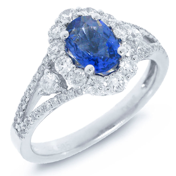0.72ct Diamond & 1.09ct Blue Sapphire 14k White Gold Ring