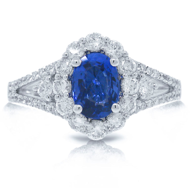 0.72ct Diamond & 1.09ct Blue Sapphire 14k White Gold Ring