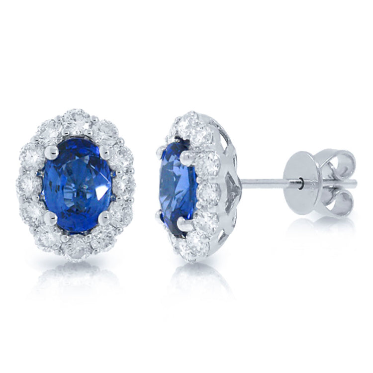 0.92ct Diamond & 2.16ct Blue Sapphire 14k White Gold Earring