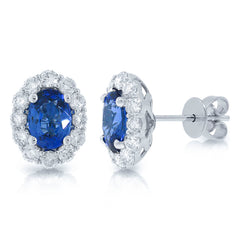0.92ct Diamond & 2.16ct Blue Sapphire 14k White Gold Earring