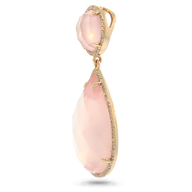 0.35ct Diamond & 23.20ct Rose Quartz 14k Rose Gold Pendant