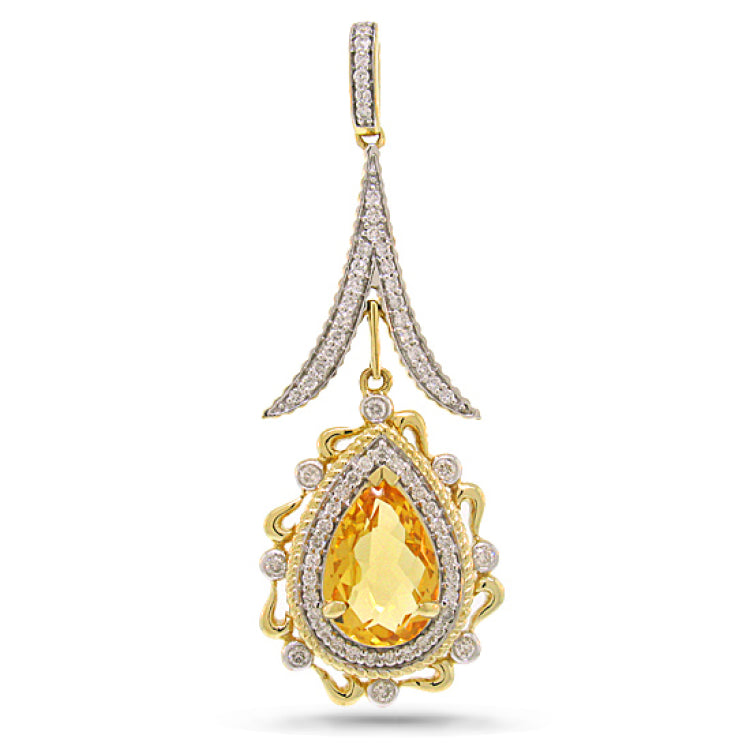 0.46ct Diamond & 2.85ct Citrine 14k Two-tone Gold Pendant