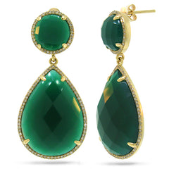 0.65ct Diamond & 38.35ct Green Agate 14k Yellow Gold Earring