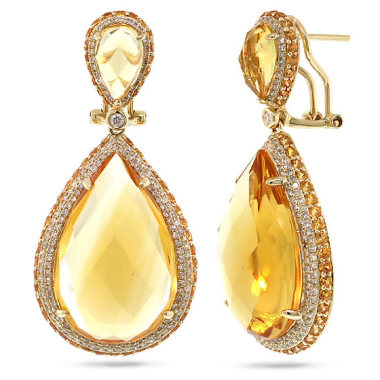 1.15ct Diamond & 43.35ct Citrine & Yellow Sapphire 14k Yellow Gold Earring