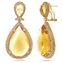 1.15ct Diamond & 43.35ct Citrine & Yellow Sapphire 14k Yellow Gold Earring