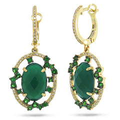 0.27ct Diamond & 6.27ct Green Agate & Green Garnet 14k Yellow Gold Earring