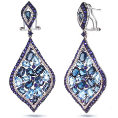 0.80ct Diamond & 18.91ct Blue & London Blue Topaz & Blue Sapphire 14k White Gold Earring
