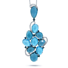 0.27ct Diamond & 33.32ct Blue & London Blue Topaz & Blue Sapphire 14k White Gold Pendant