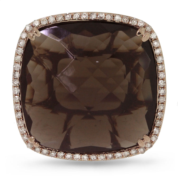 0.25ct Diamond & 16.79ct Smokey Topaz 14k Rose Gold Ring