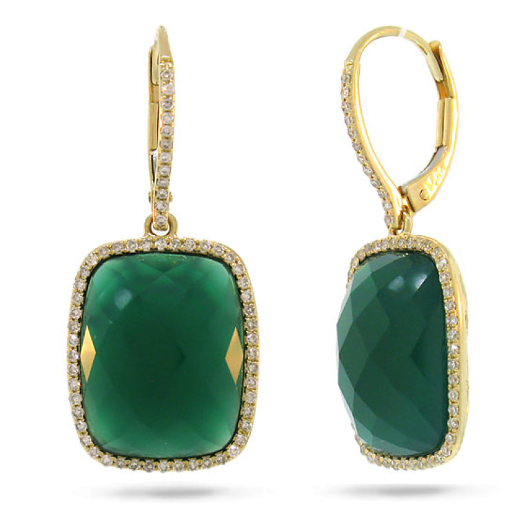 0.37ct Diamond & 12.54ct Green Agate 14k Yellow Gold Earring