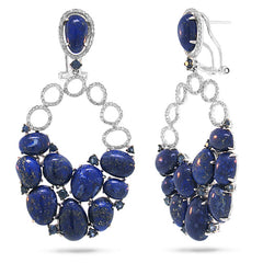 0.74ct Diamond & 34.31ct Lapis & Blue Sapphire 14k White Gold Earring