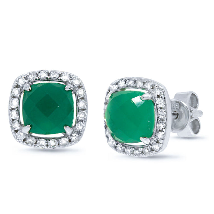 0.21ct Diamond & 1.78ct Green Agate 14k White Gold Earring