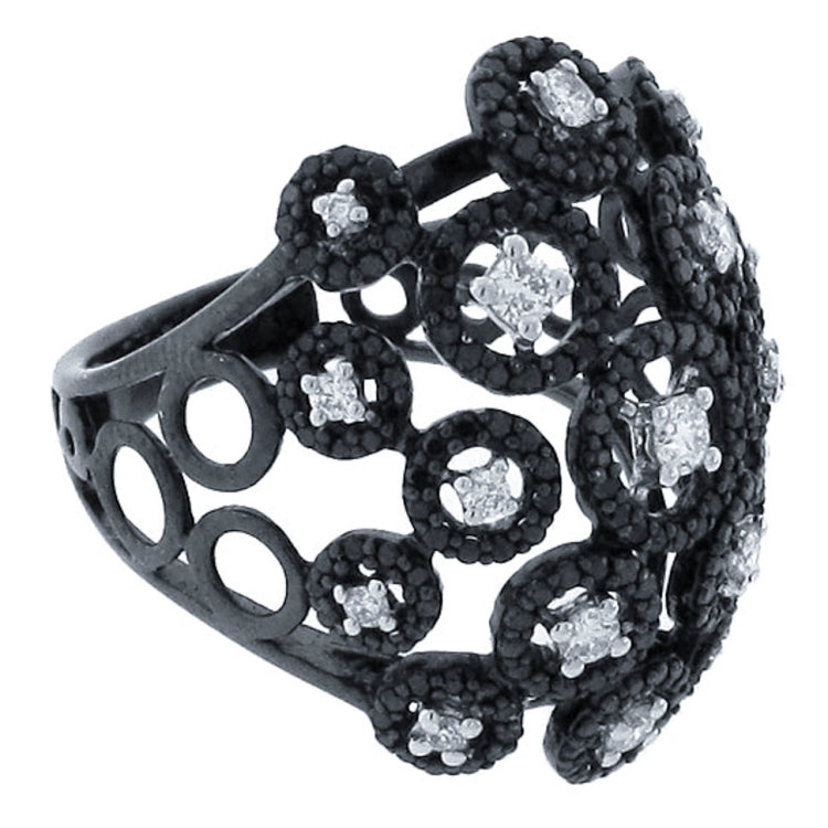 1.40ct 14k Black Rhodium Black & White Diamond Ring