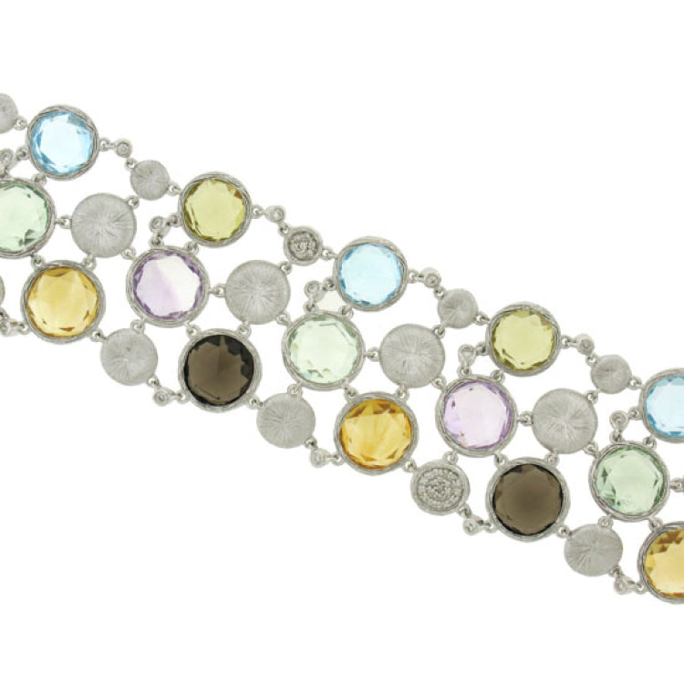 0.51ct Diamond & 68.10ct Multi-color Stone 14k White Gold Bracelet