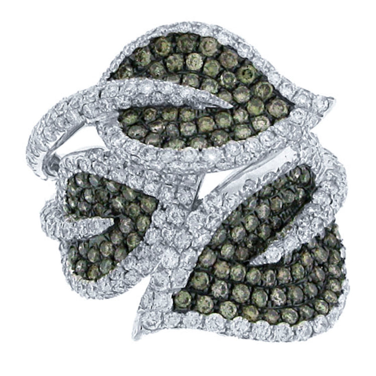 3.00ct 14k White Gold White & Champagne Diamond Leaf Ring