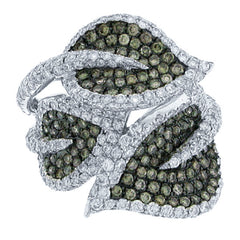 3.00ct 14k White Gold White & Champagne Diamond Leaf Ring