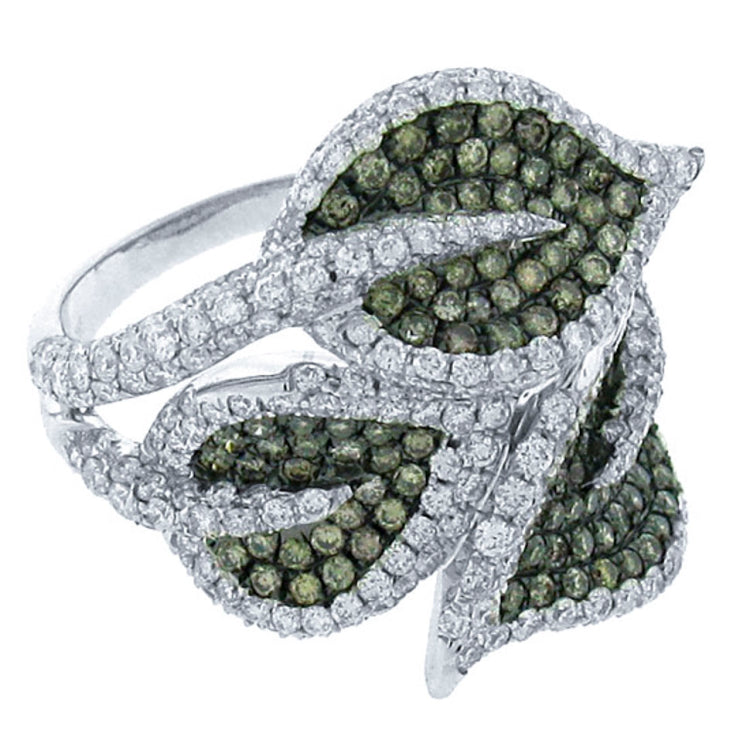 3.00ct 14k White Gold White & Champagne Diamond Leaf Ring