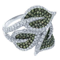 3.00ct 14k White Gold White & Champagne Diamond Leaf Ring