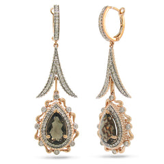 0.87ct Diamond & 3.88ct Smokey Topaz 14k Two-tone Rose Gold Earring