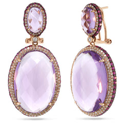 1.15ct Diamond & 43.45ct Amethyst & Pink Sapphire 14k Rose Gold Earring