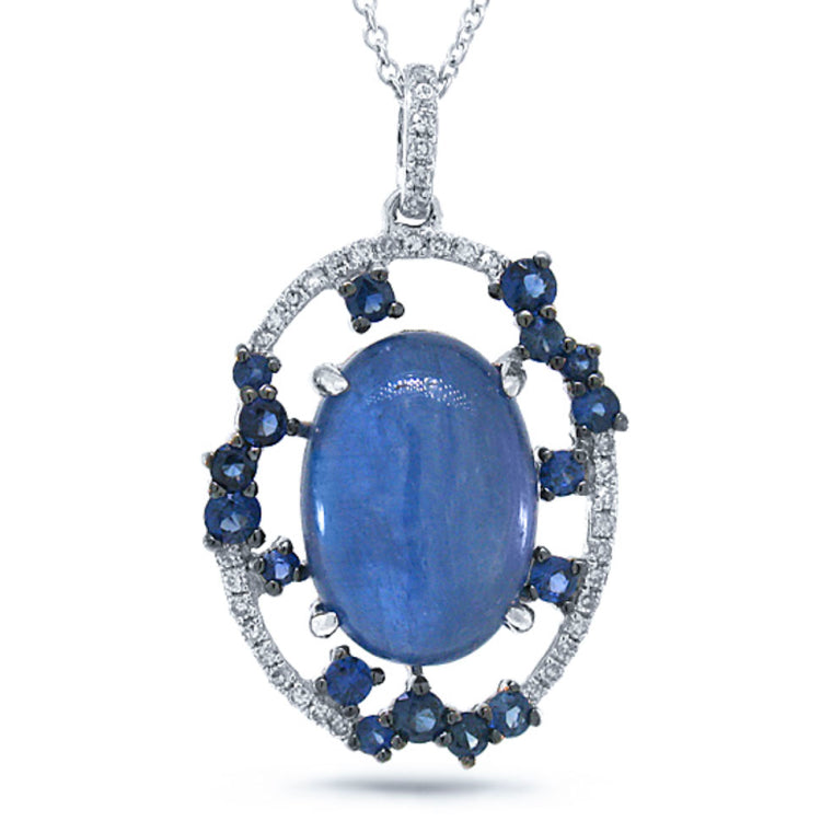 0.11ct Diamond & 5.73ct Blue Sapphire & Kyanite 14k White Gold Pendant