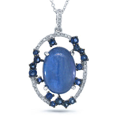 0.11ct Diamond & 5.73ct Blue Sapphire & Kyanite 14k White Gold Pendant