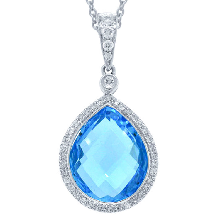 0.17ct Diamond & 6.18ct Blue Topaz 14k White Gold Pendant