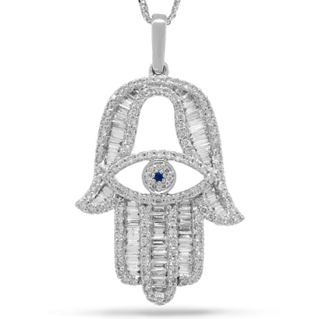 1.60ct 14k White Gold Diamond Hamsa Necklace