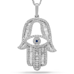 1.60ct 14k White Gold Diamond Hamsa Necklace