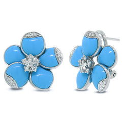 0.25ct 14k White Gold Diamond & Composite Turquoise Flower Earring
