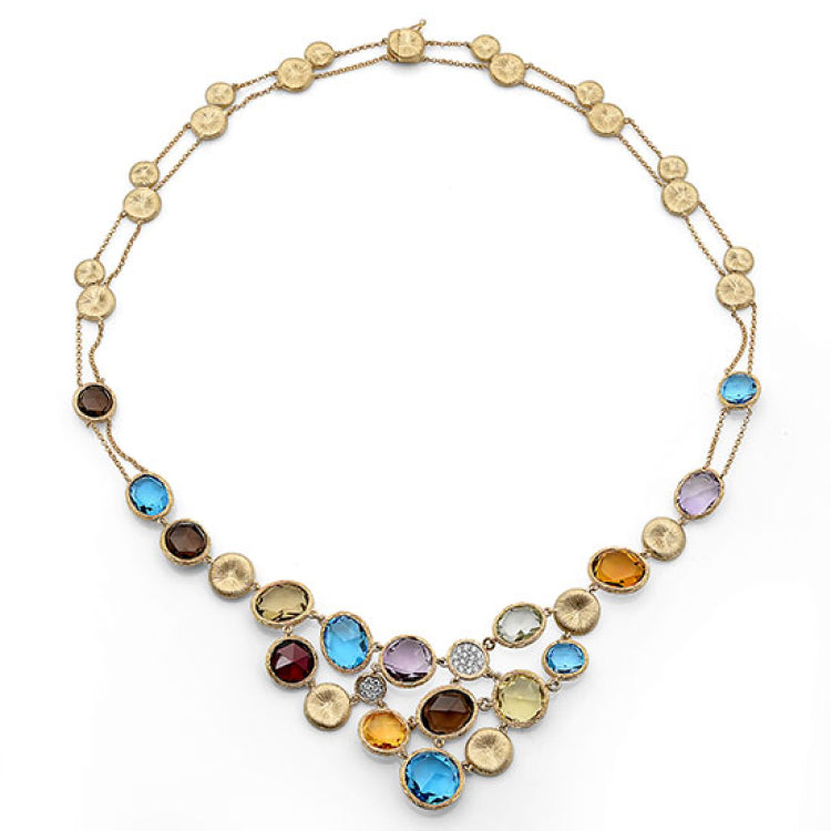 0.17ct Diamond & 38.18ct Multi-color Stone 14k Yellow Gold Necklace