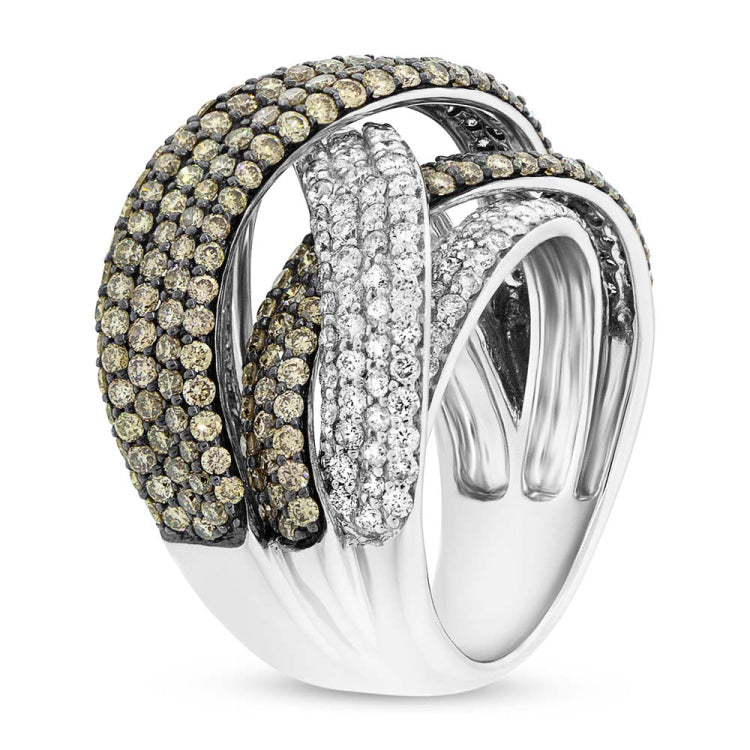 3.63ct 14k White Gold White & Champagne Diamond Bridge Ring