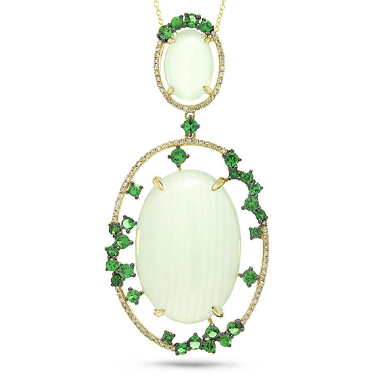 0.28ct Diamond & 23.99ct Green Carbonate & Green Garnet 14k Yellow Gold Pendant