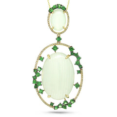 0.28ct Diamond & 23.99ct Green Carbonate & Green Garnet 14k Yellow Gold Pendant