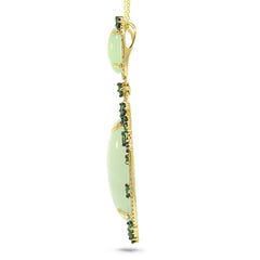 0.28ct Diamond & 23.99ct Green Carbonate & Green Garnet 14k Yellow Gold Pendant