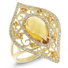 0.36ct Diamond & 2.15ct Citrine & 0.25ct Yellow Sapphire 14k Yellow Gold Ring