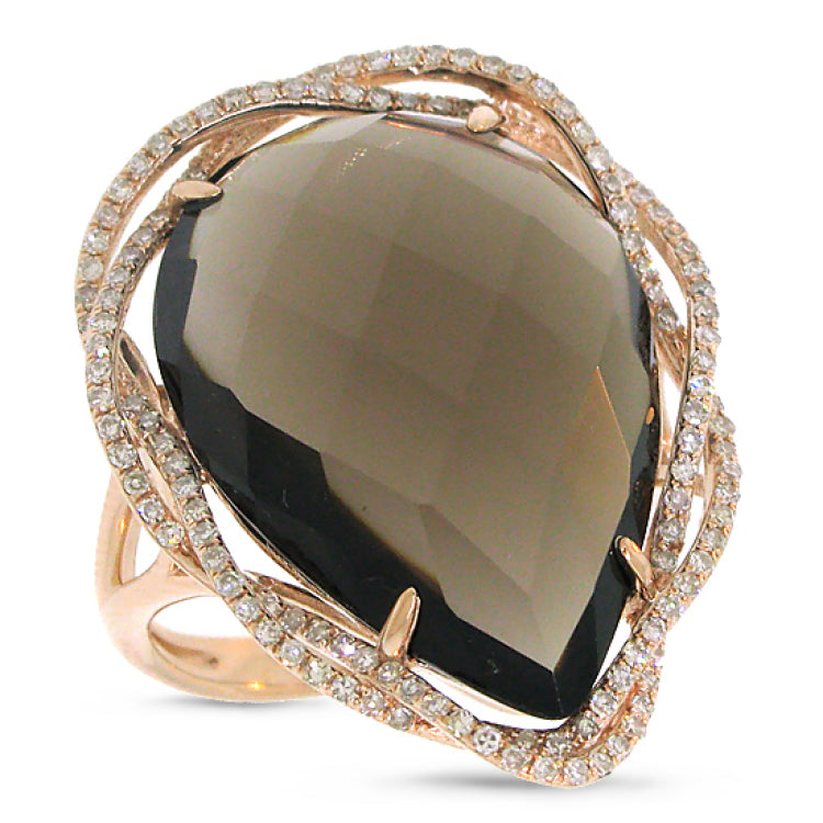 0.38ct Diamond & 13.94ct Smokey Topaz 14k Rose Gold Ring