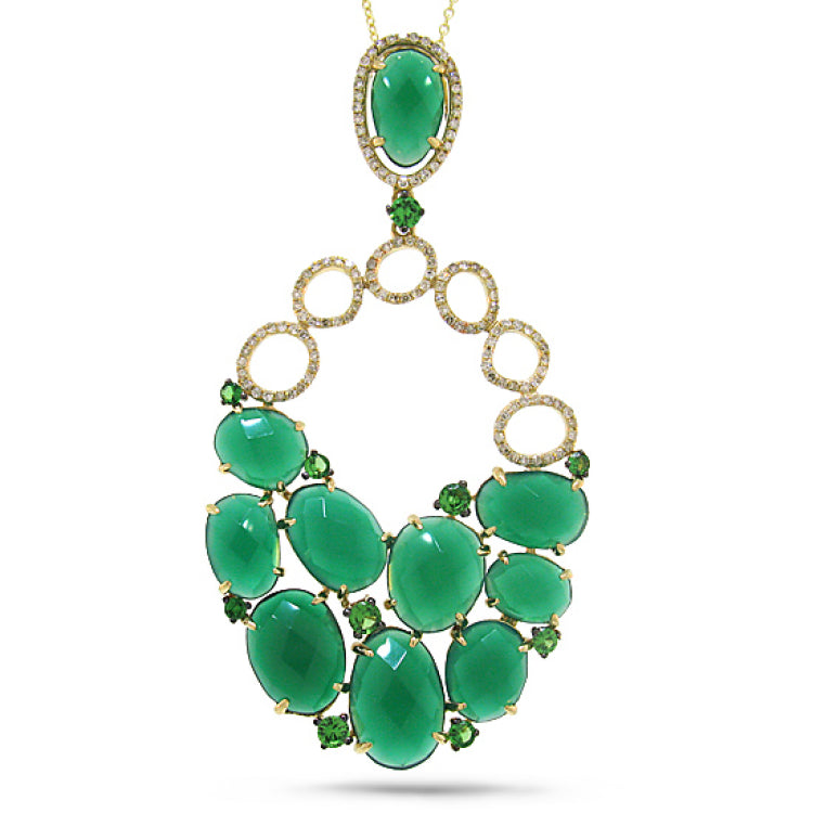 0.40ct Diamond & 15.12ct Green Agate & Green Garnet 14k Yellow Gold Pendant