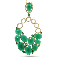 0.40ct Diamond & 15.12ct Green Agate & Green Garnet 14k Yellow Gold Pendant