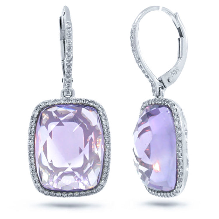 0.37ct Diamond & 12.78ct Amethyst 14k White Gold Earring