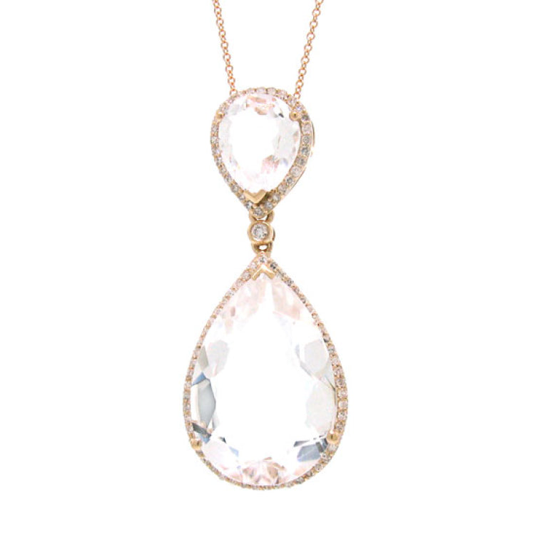 0.35ct Diamond & 13.22ct White Topaz 14k Rose Gold Pendant