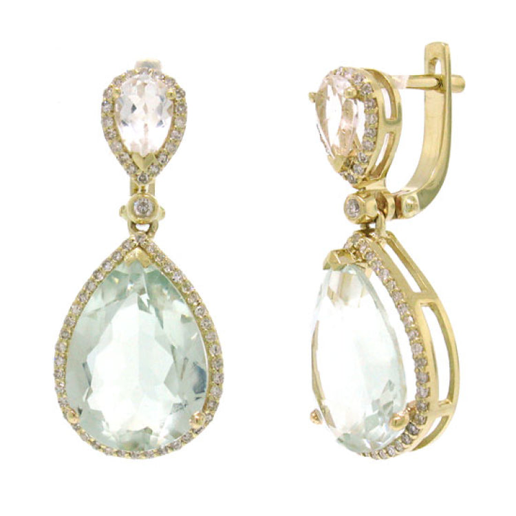 0.40ct Diamond & 9.13ct Green Amethyst 14k Yellow Gold Earring