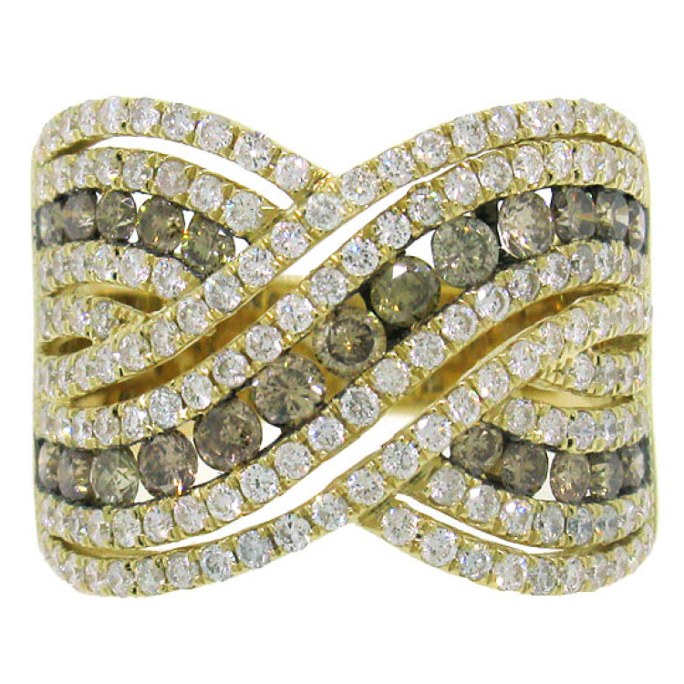 2.00ct 14k Yellow Gold White & Champagne Diamond Lady's Ring