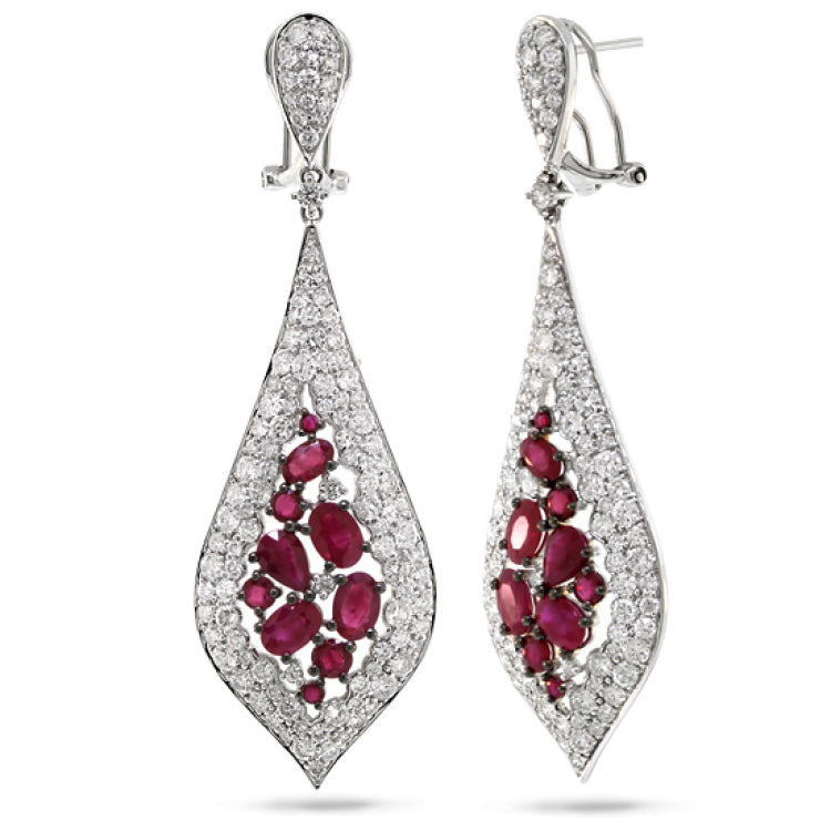 5.97ct Diamond & 5.44ct Ruby 14k White Gold Earring
