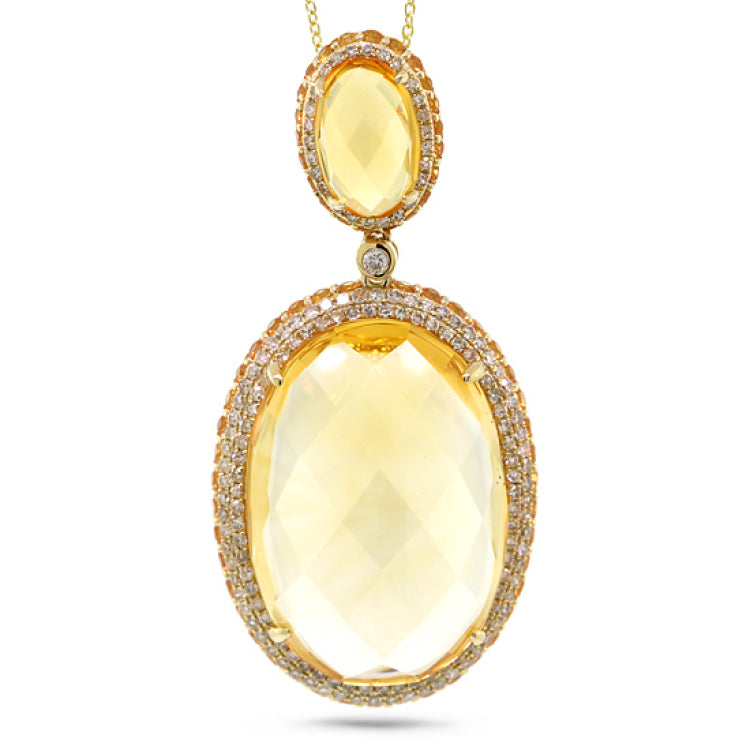 0.76ct Diamond & 31.53ct Citrine & Yellow Sapphire 14k Yellow Gold Pendant