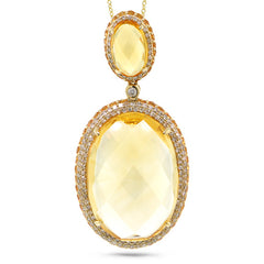 0.76ct Diamond & 31.53ct Citrine & Yellow Sapphire 14k Yellow Gold Pendant