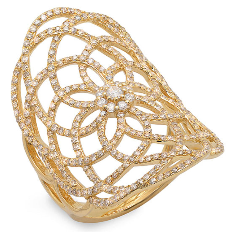 1.22ct 14k Yellow Gold Diamond Lace Lady's Ring