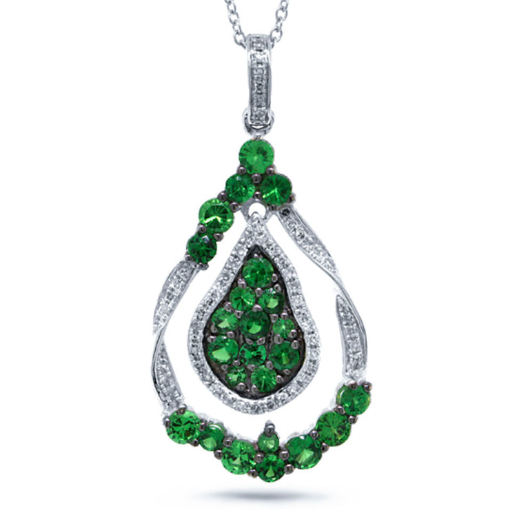 0.14ct Diamond & 1.09ct Green Garnet 14k White Gold Pendant